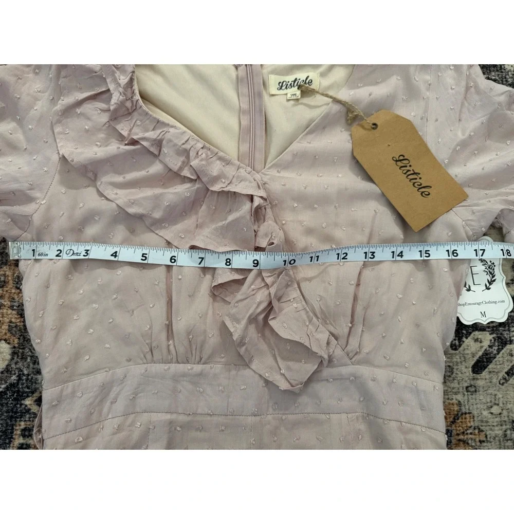 Listicle Womens Pink‎ Swiss Dot Ruffle V Neck Puff Sleeve Romper M